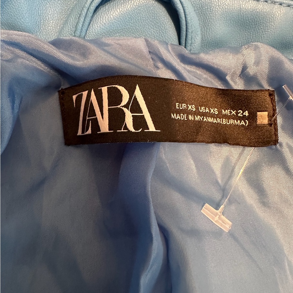 ZARA Faux Leather Blue Moto Jacket XS Biker Blogger Favorite TikTok Style - Picture 10 of 15